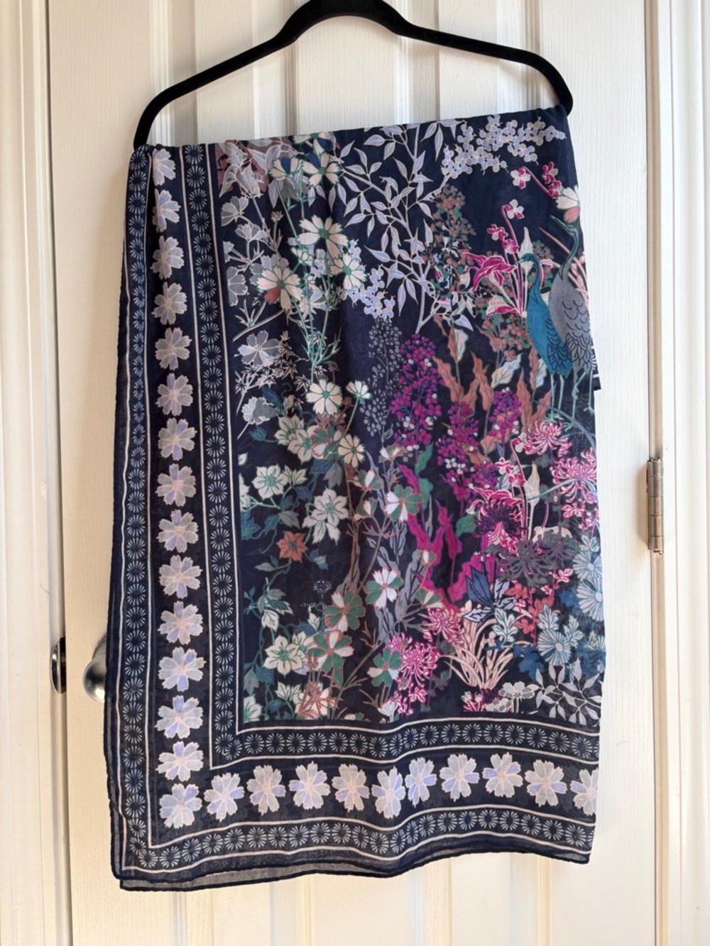 Square Floral Botanical Bird Print Scarf Wrap Lightweight Boho Shawl Romantic